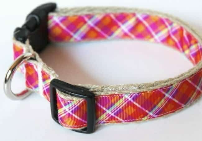 Green Bean Dog Pink and Orange Plaid Hemp Dog Collar