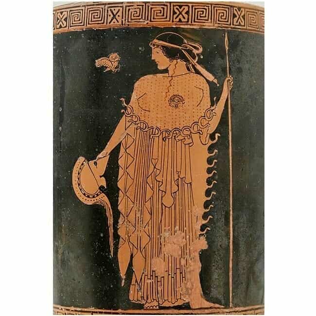 The Greek goddess Athena with her little owl.