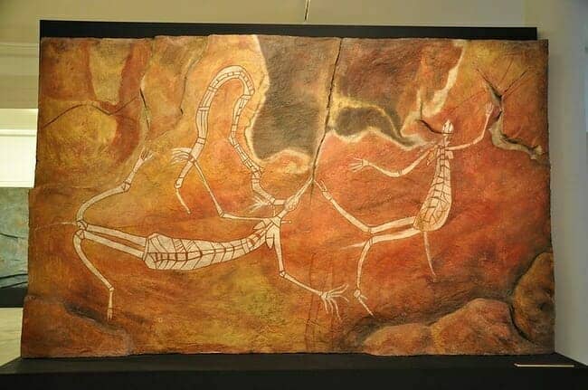 Australian Aboriginal artwork depicting Namaroto spirits and the Rainbow Serpent
