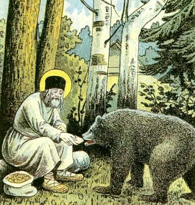 St. Seraphim feeding the wild bear