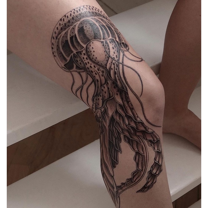 Leg Tattoo with Jellyfish