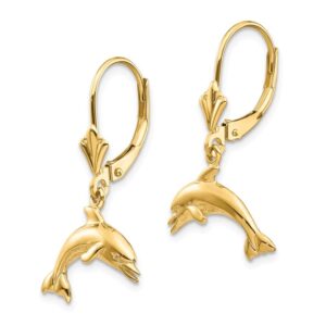 14k Gold Dolphin Lever Back Earrings