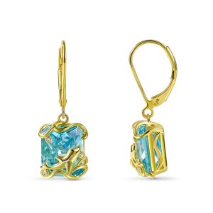 Aqua Emerald and Gold Plate Dolphin Earrings