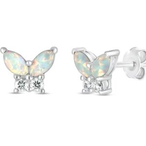 Opal and Sterling Silver Butterfly Earrings