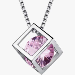 Sterling Silver Birthstone Cube Necklace