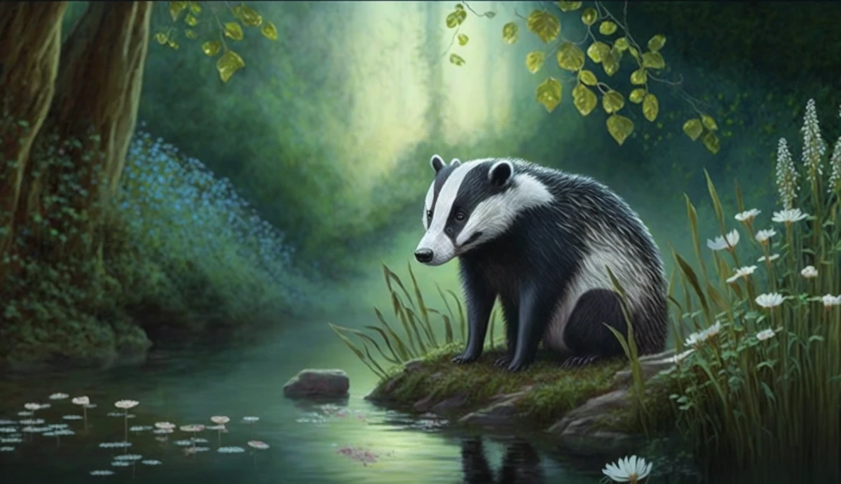 AI Badger by a Stream Illustration