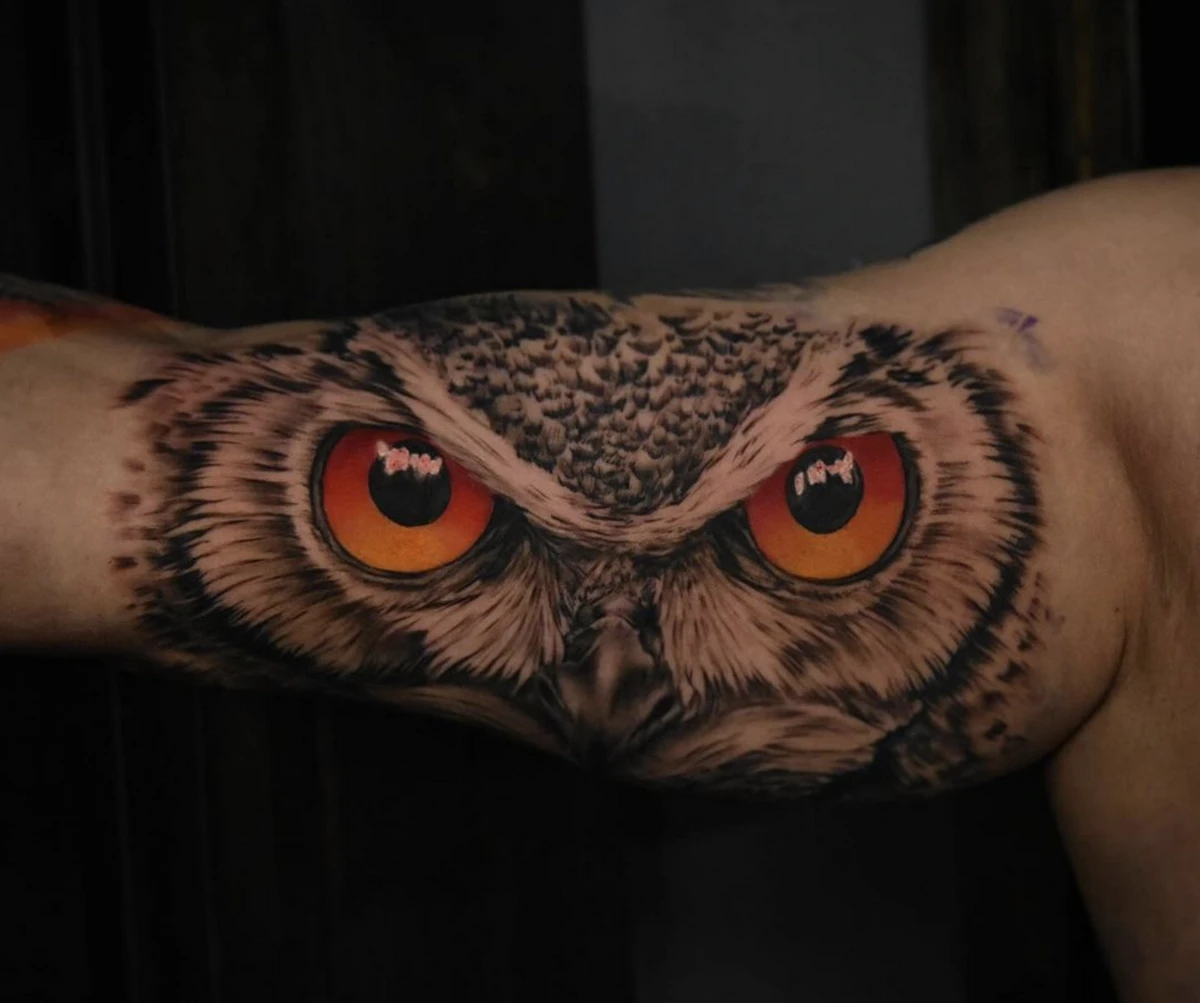 Owl Eyes Tattoo on Arm