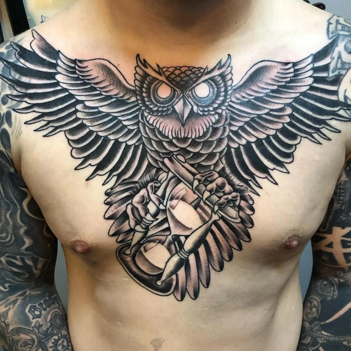 Owl Tattoo on Chest