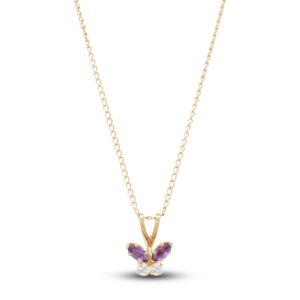 Amethyst & White Topaz Butterfly Necklace in 14K Gold
