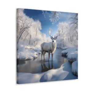 White Stag in Winter Art Canvas Side View
