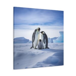 Emperor Penguin Pair with Chick Square Art Canvas Side View