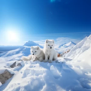White Fox Art - Arctic Fox Pair in Snowy Landscape