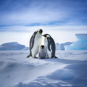 Pair of Emperor Penguins with Their Chick Art Canvas