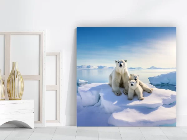 Mama Polar Bear with Two Cubs Art Print