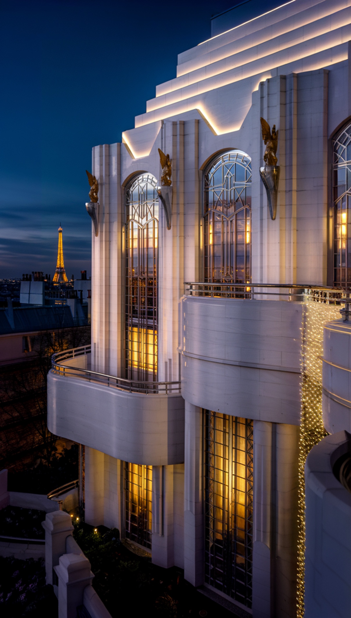 Art Deco Glamor Mansion in Paris with Golden Angel Statues