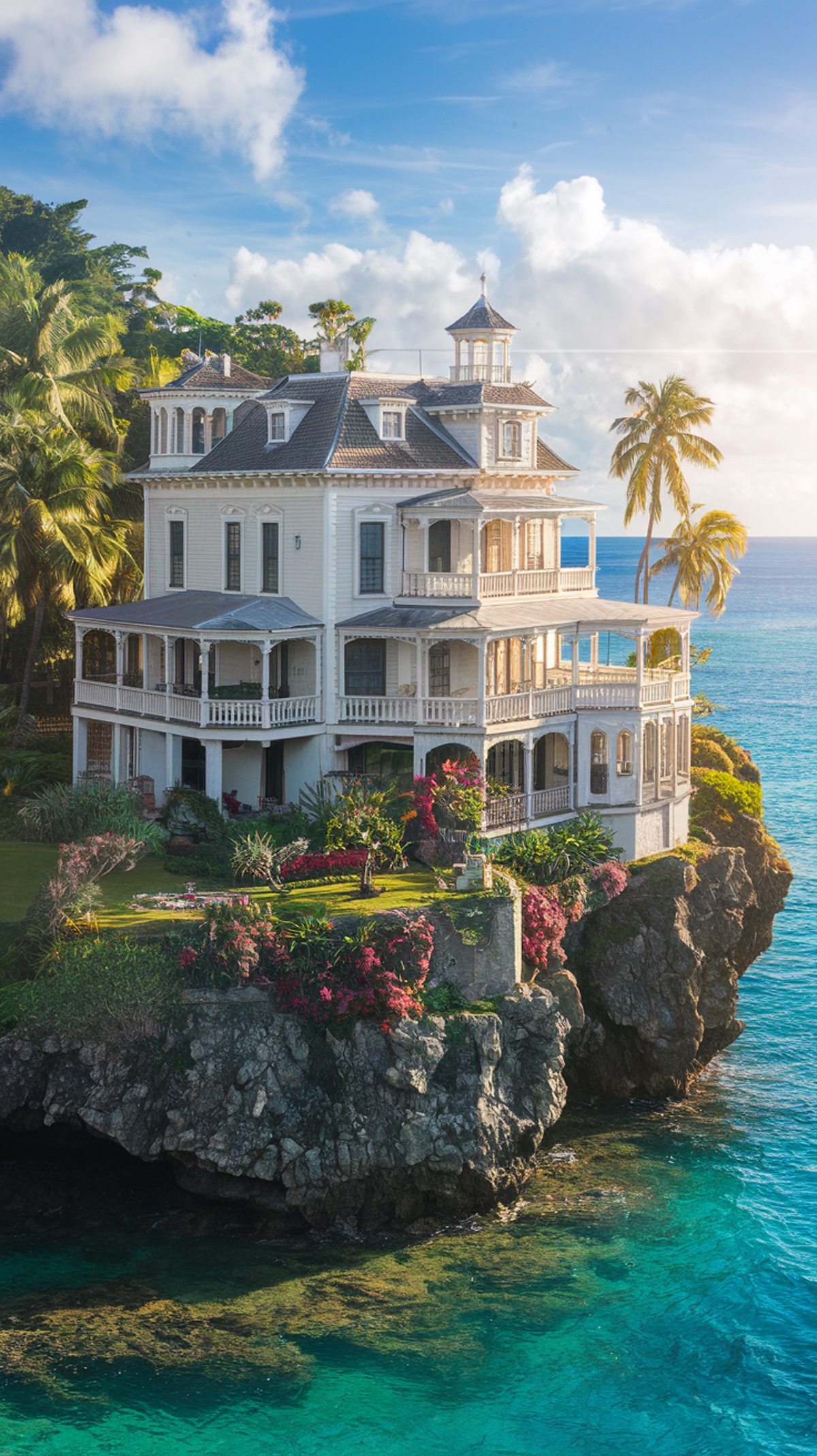 White Angelic Victorian Mansion on the Caribbean