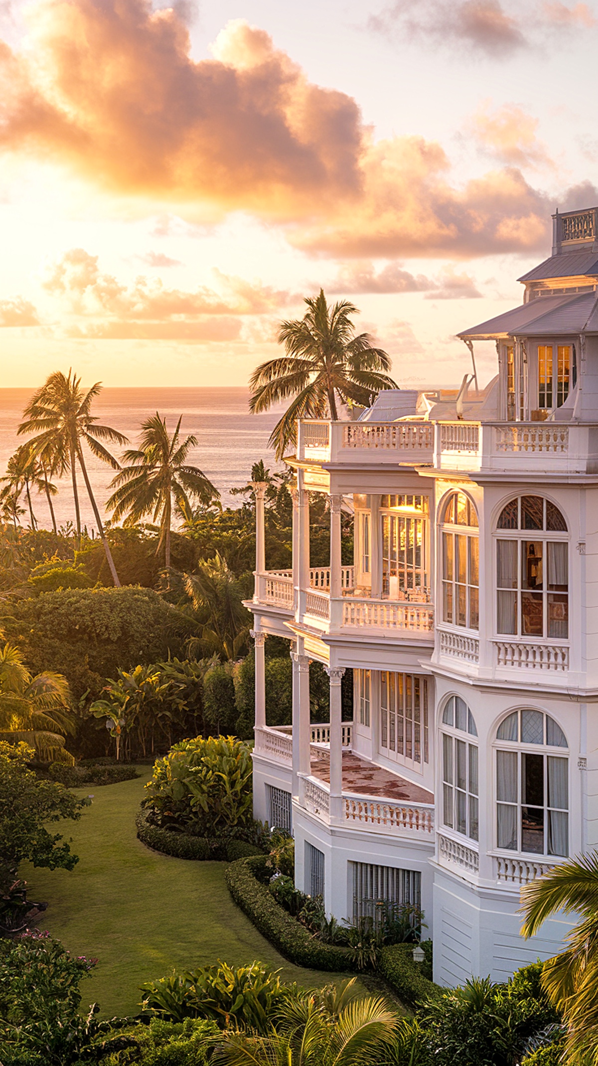 French Colonial Victorian with Balconies at Sunset