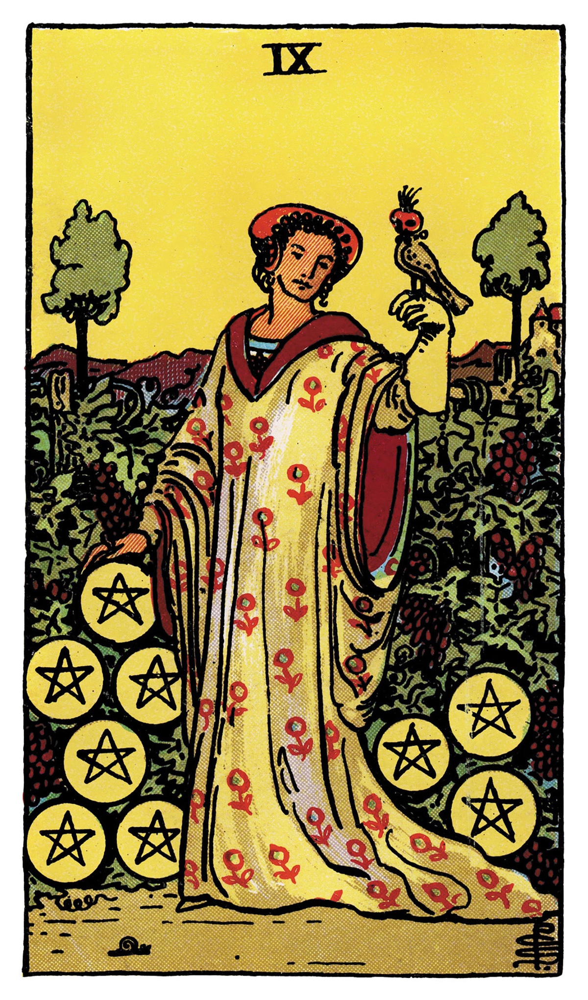 Nine of Pentacles Tarot Card Rider Waite