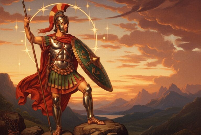 God Mars Standing on a Cliff