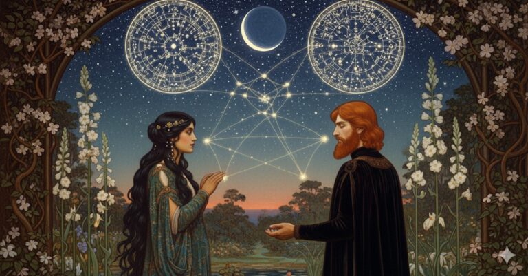 Romantic Couple Beneath Zodiac Birth Charts